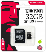 Карта памяти MicroSDHC Kingston 32 GB 80Mb/s, class 10 (с адаптером)