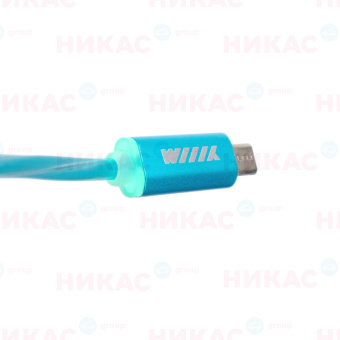 Кабель переходник WlllX USB-микроUSB LED подсветка, голубой 