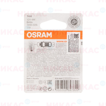 Osram - T4W 12V-4W (BA9s)  (блистер 2шт.)