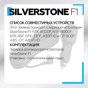 Зарядное устройство для видеорегистраторов универсальное SilverStone F1 (Г-образ.штекер,5V,mini USB)