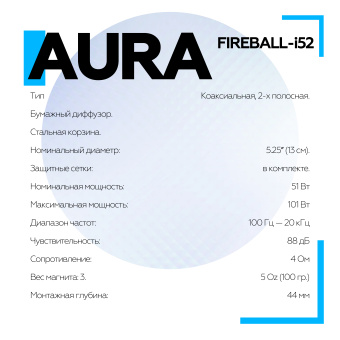 Акустическая система Aura FIREBALL-i52 5,25" (13 см) 2-полосная коаксиальная